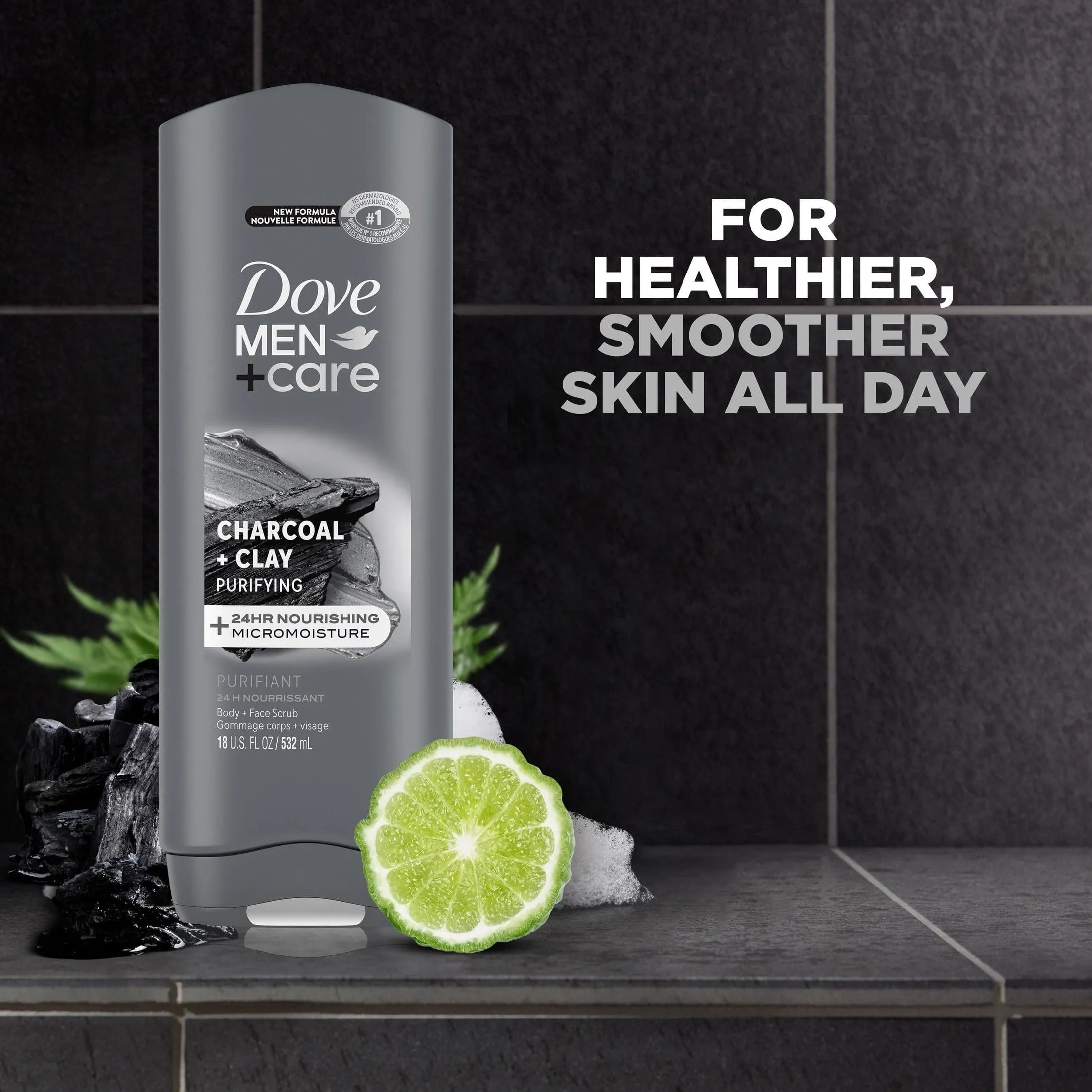 Dove Men Care Purifying Hydrating Face and Body Wash, Charcoal and Clay, 18 fl oz