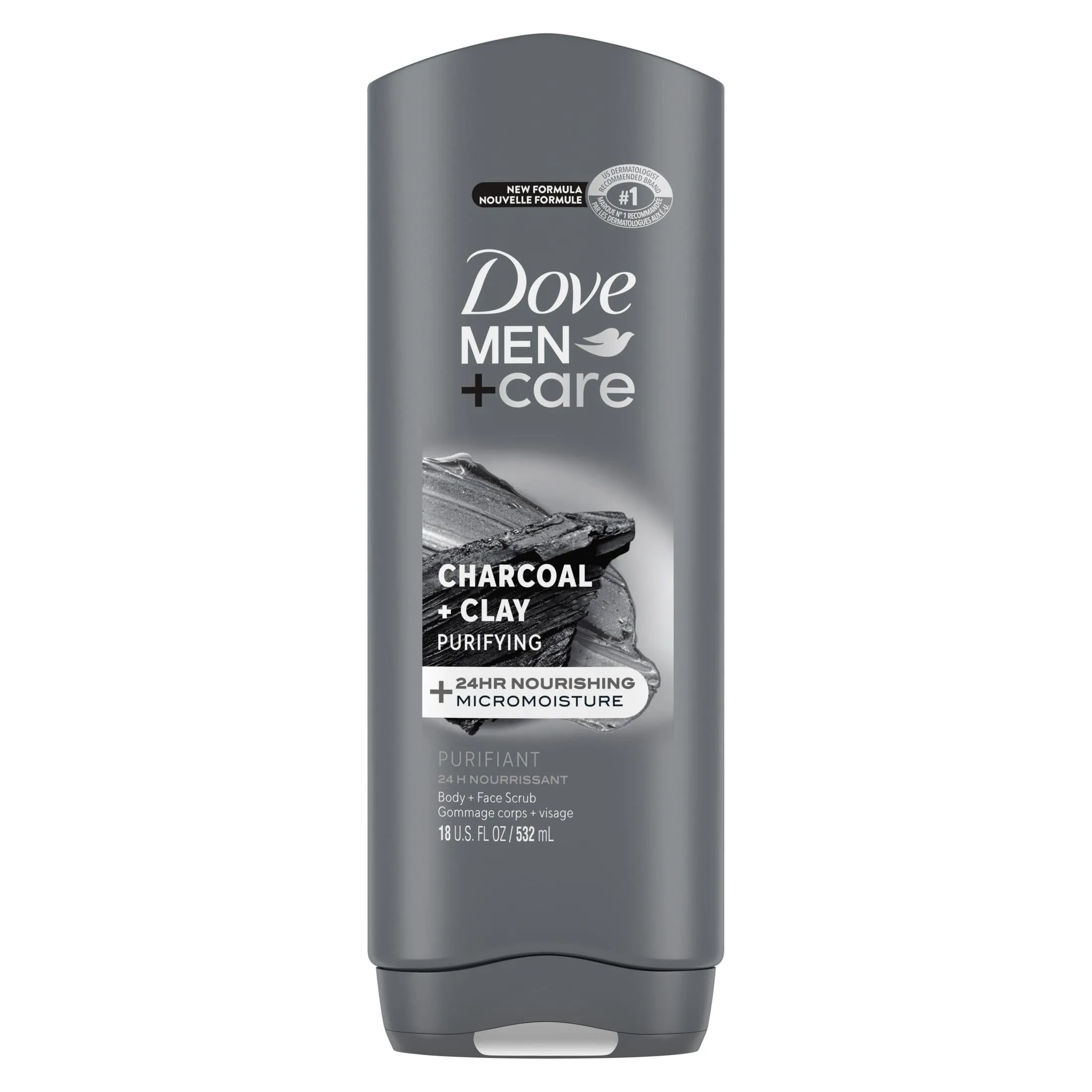 Dove Men Care Purifying Hydrating Face and Body Wash, Charcoal and Clay, 18 fl oz