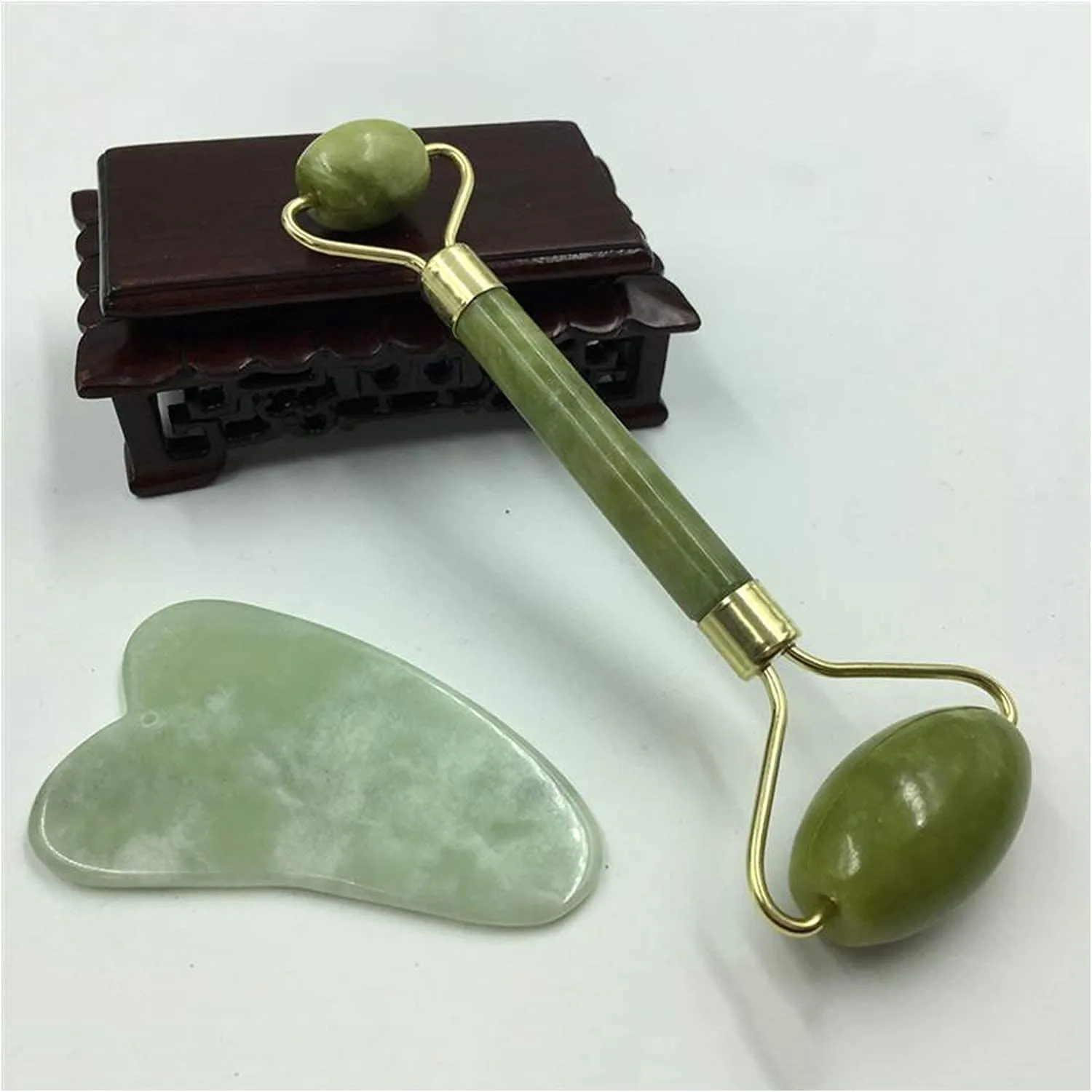 Facial Massager Jade Roller & Gua Sha Tool Natural Himalayan Stone for Face Neck Healing Skin Wrinkles & Serum Application