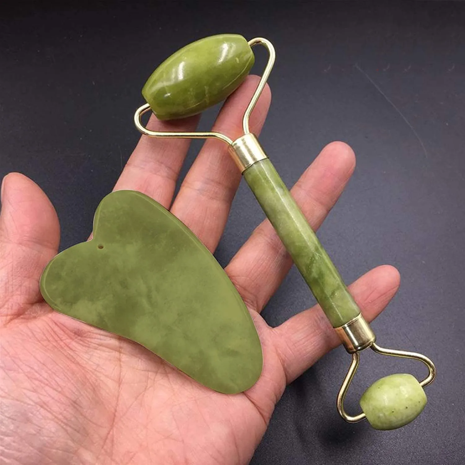 Facial Massager Jade Roller & Gua Sha Tool Natural Himalayan Stone for Face Neck Healing Skin Wrinkles & Serum Application