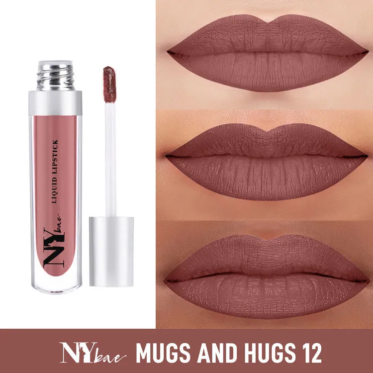 NY Bae Confessions of a Lip-a-holic Liquid Lipstick - Mugs And Hugs 12 (4.5 ml) | Nude Brown | With Jojoba Oil | Rich Colour | Lasts 12  Hours