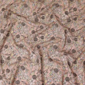 Peach Blush Tussar Silk Fabric with Intricate Floral Print, 110cm Width - Crafted in India-D17918