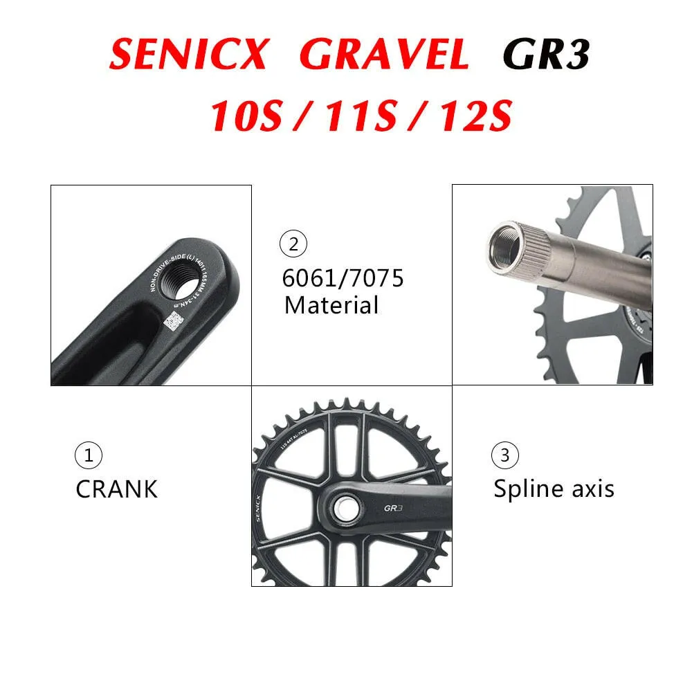 SENICX GR3 Gravel Bike Crankset 40T/42T/44T chainring 165mm 170mm 175mm Crank 10/11S Speed 24MM